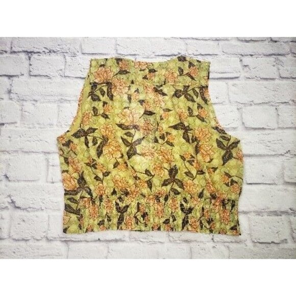 RACHEL Rachel Roy Womens Size L Green Floral Sleeveless Cropped Surplice Blouse - Picture 3 of 6